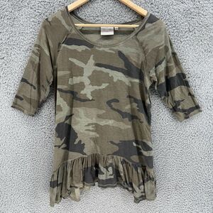 Dantelle Women's Medium Camouflage Tunic Top Ruffled‎ Hem 3/4 Sleeve Jersey Knit